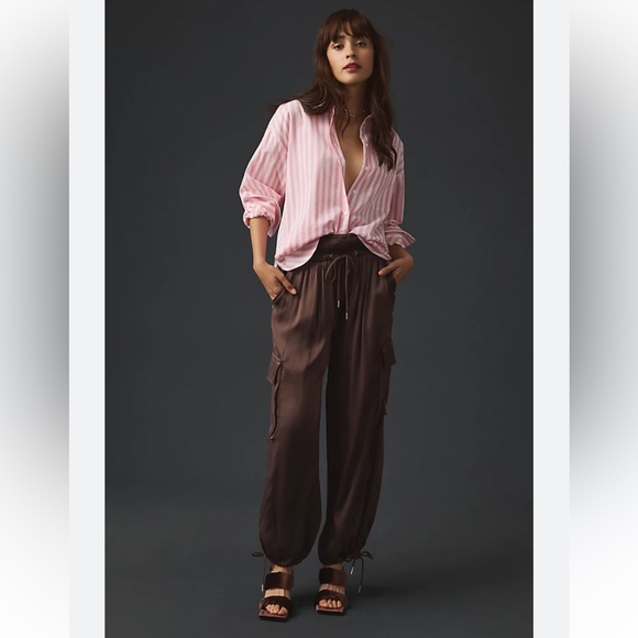 Anthropologie. NWT. Size 2. Brown Satin Parachute Pants. - Picture 1 of 16